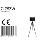 Lampe sur pied trépied en bois avec abat-jour en tissu noir - H165 cm