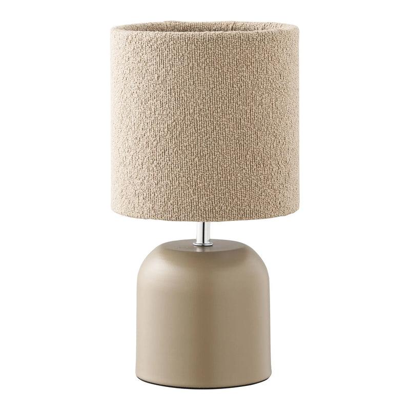 Tischlampe mit Bouclé-Schirm in Beige und Fuß in Taupe – H24 cm