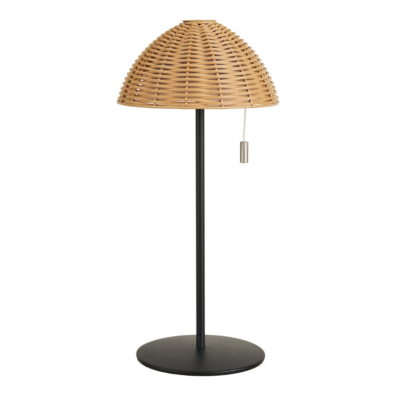 Tischlampe aus geflochtenem Naturrattan mit schwarzem Metallfuß – H32 cm