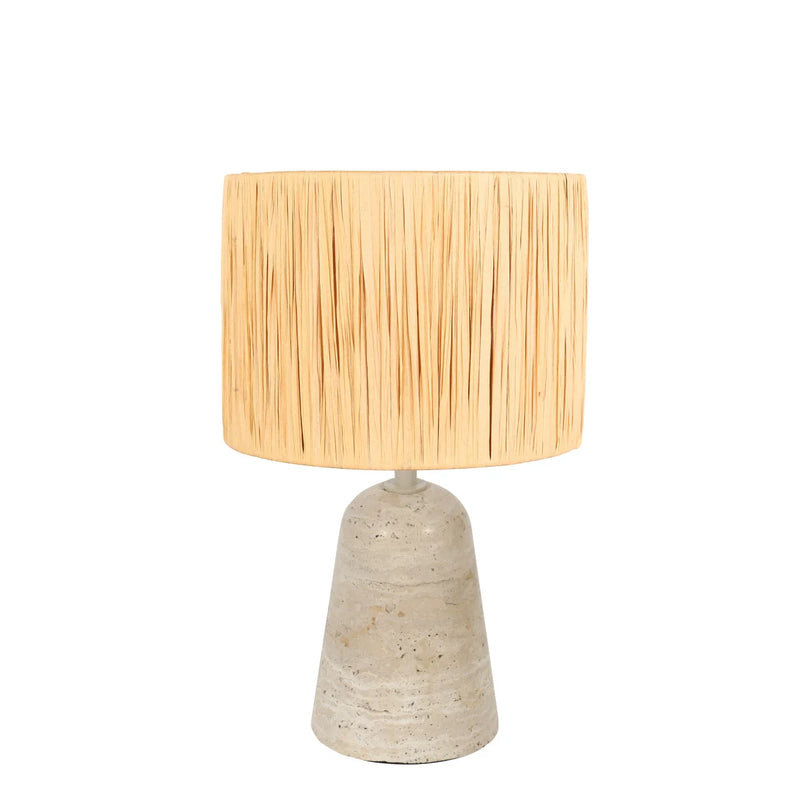 Tischlampe aus Travertin mit Schirm aus Seegras in Beige – H34 cm
