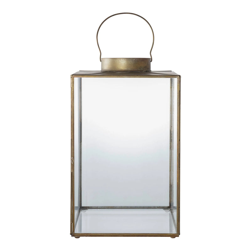 Laterne aus goldfarbenem Metall und Klarglas mit Henkel – H42 cm