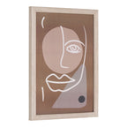 Portrait abstrait minimaliste cadre bois clair beige marron œil lèvres formes géométriques