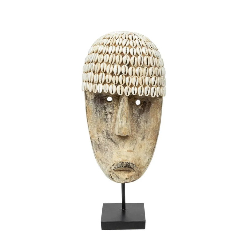 Deko-Maske aus Holz und Muscheln auf Ständer 40 cm