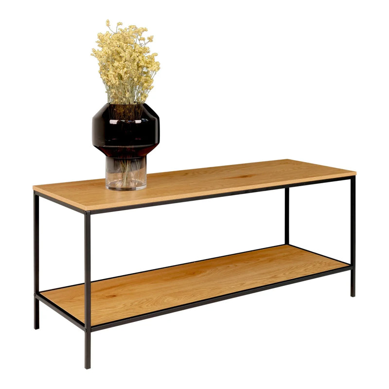 Meuble TV bois naturel et métal noir avec étagères – 100x36 cm