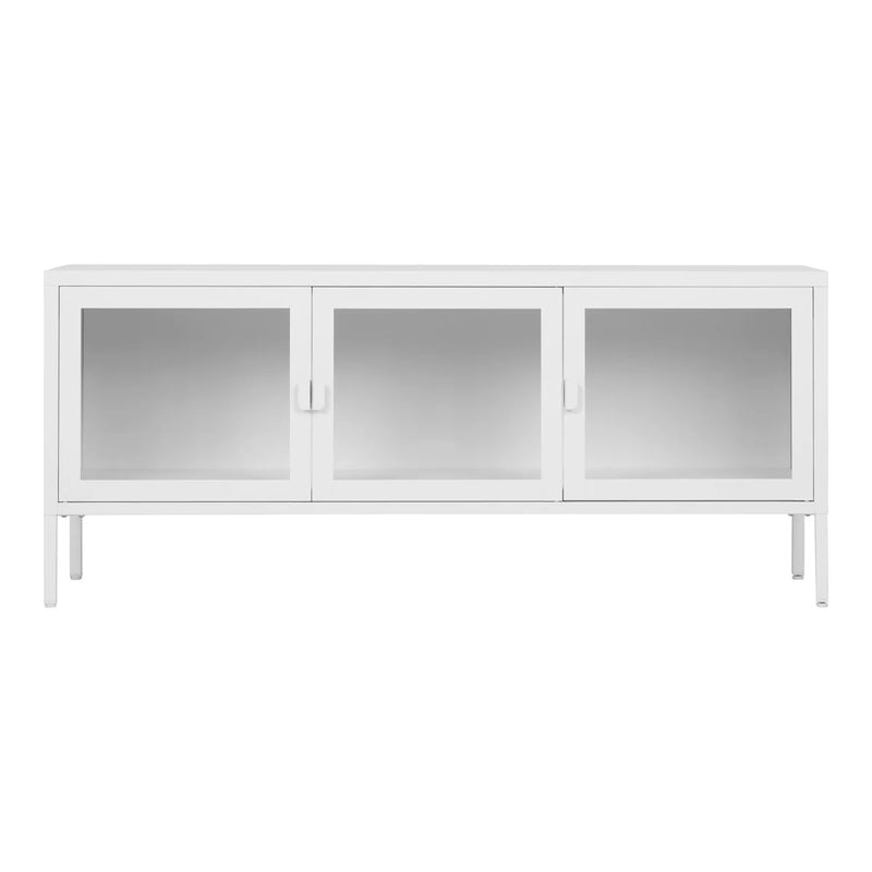 TV-Möbel aus weißem Metall mit 3 Glastüren – 130x40 cm