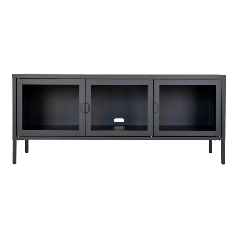 TV-Möbel aus schwarzem Metall mit 3 Glastüren fürs Wohnzimmer – 130x40 cm