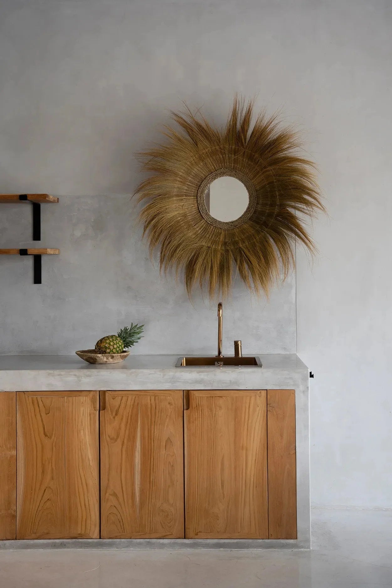 Miroir en herbe séchée naturel 90 cm forme profonde