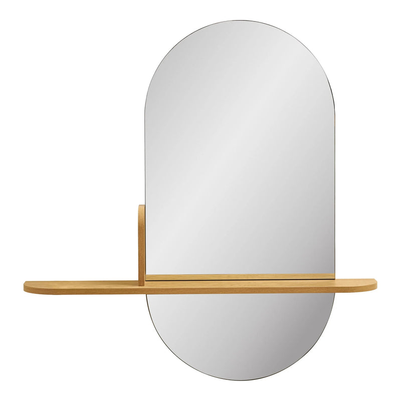 Wandspiegel aus hellem Holz mit integriertem vertikalem Regal – 92x15 cm