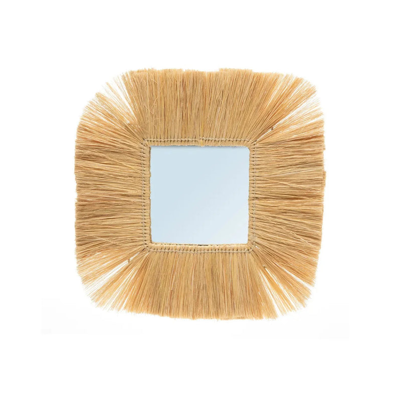 Quadratischer Wandspiegel aus Naturfasern in Stroh-Optik – 48x48 cm