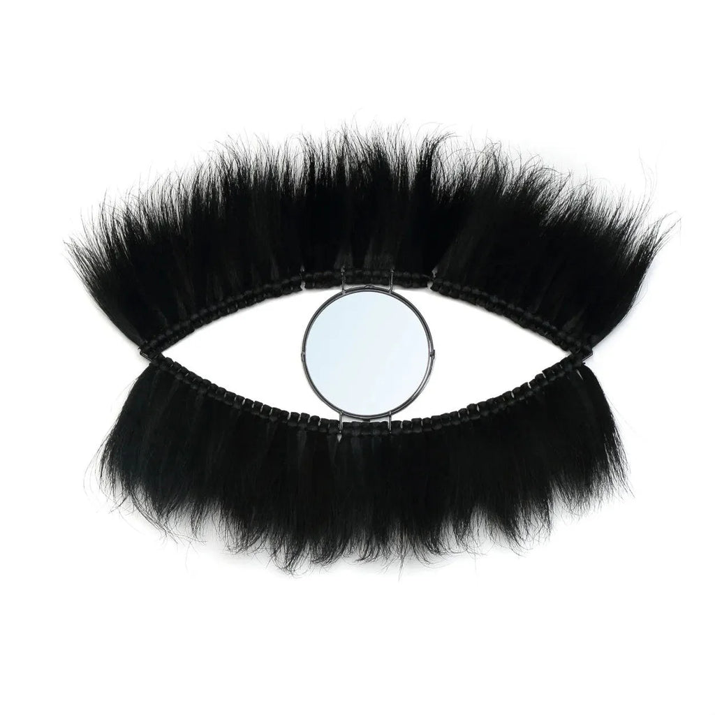 Miroir mural en herbe noire 100x60 cm en forme d’œil avec faux cils noirs autour