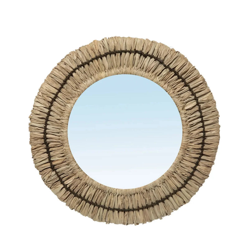 Runder Wandspiegel aus Naturraffia, handwerklich gefertigt – Ø31 cm
