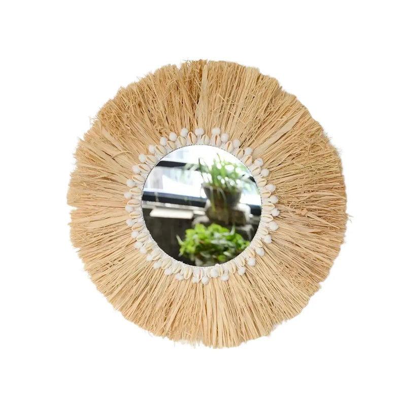 Runder Raffia-Spiegel