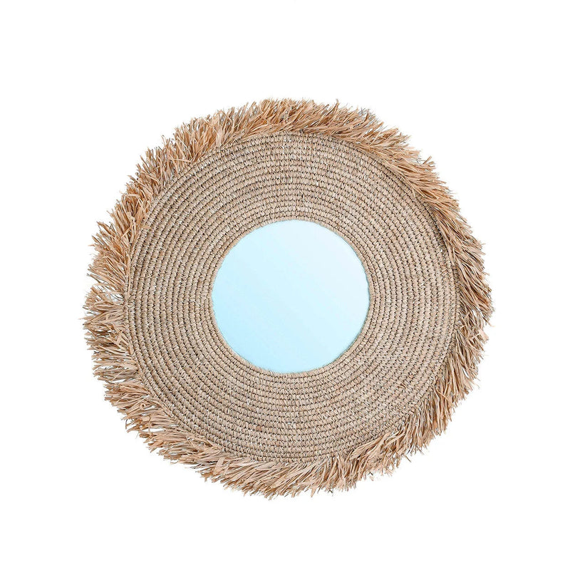 Runder Spiegel aus geflochtenem Raffia Natur 60x60 cm