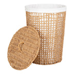 Panier à linge en osier naturel tissé beige et blanc, ø42x56 cm