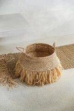 Panier déco en raphia naturel avec franges – 45x30 cm