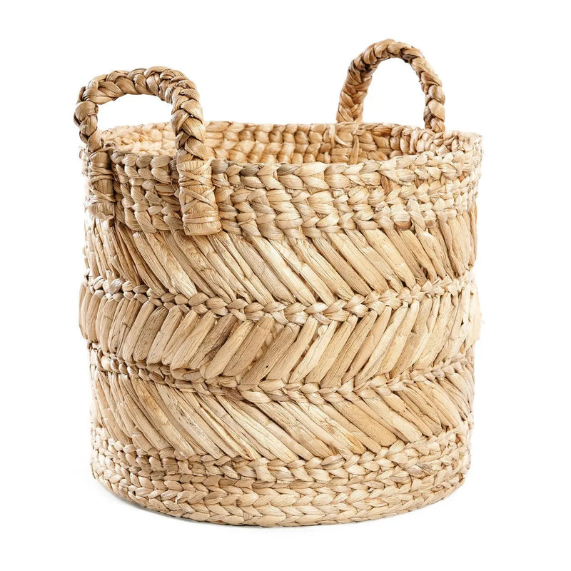 Korb aus Bananenblättern mit Chevron-Muster und geflochtenen Griffen – Ø40 cm