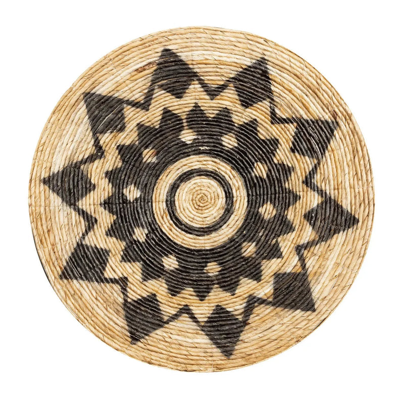 Runder Wandkorb aus Rattan Natur mit schwarzem Sternmuster – Ø90 cm