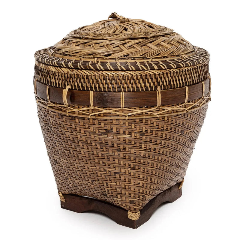 Zylindrischer Aufbewahrungskorb aus Rattan Natur mit Deko-Deckel – H45 cm