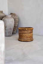 Panier de rangement en fibres naturelles tressées beige forme ronde – Ø38 cm