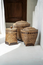 Panier de rangement ovale en rotin tressé naturel avec couvercle poignée – H40 cm