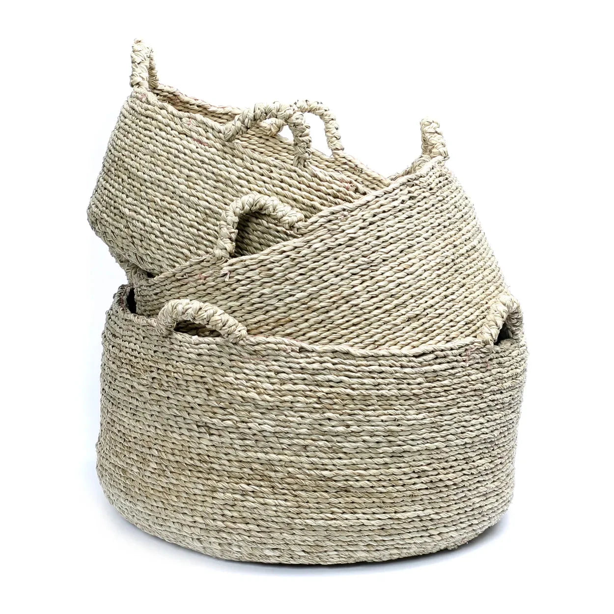 Panier de rangement rond en jonc de mer naturel avec poignées – Ø60 cm