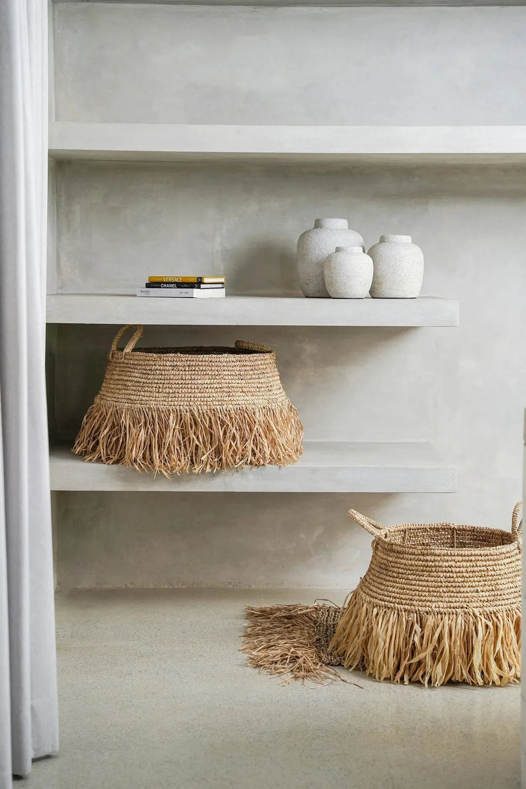 Panier en raphia naturel avec franges – 30 x 36 cm