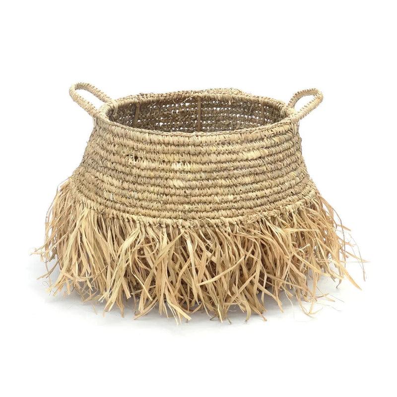 Korb aus Raffia Natur mit Fransen – 30 x 36 cm