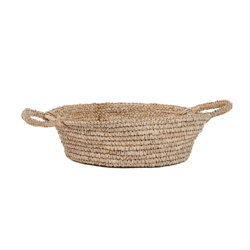 Runder Korb aus Naturraffia mit integrierten Griffen