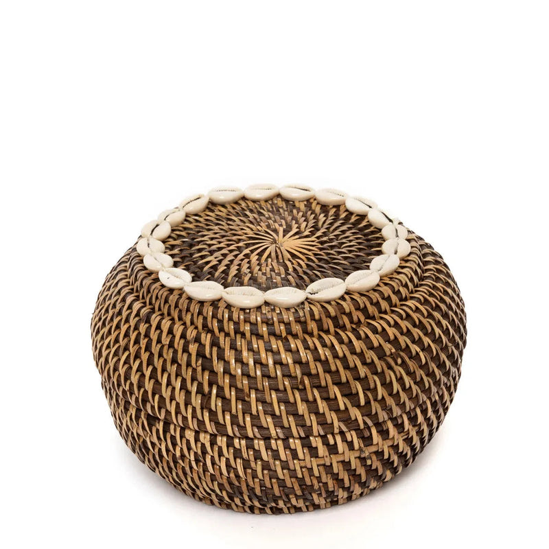 Korb aus Rattan Dunkel mit Kaurimuscheln 23 cm
