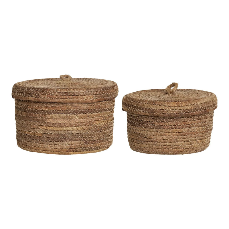 Aufbewahrungskörbe aus geflochtenen Bananenblättern mit Deckel – 2er-Set