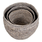 Lot de 3 paniers ronds gris chiné tressé en feuilles de maïs, aspect rustique