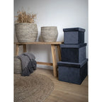 Lot de 3 paniers ronds gris chiné tressé en feuilles de maïs