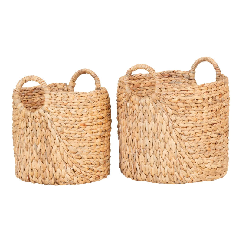 Runde Körbe aus Wasserhyazinthe mit Ringgriffen – 2er-Set