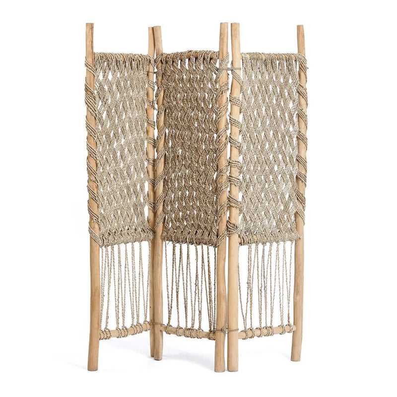Paravent aus Teak und Seegras 170 cm Natur