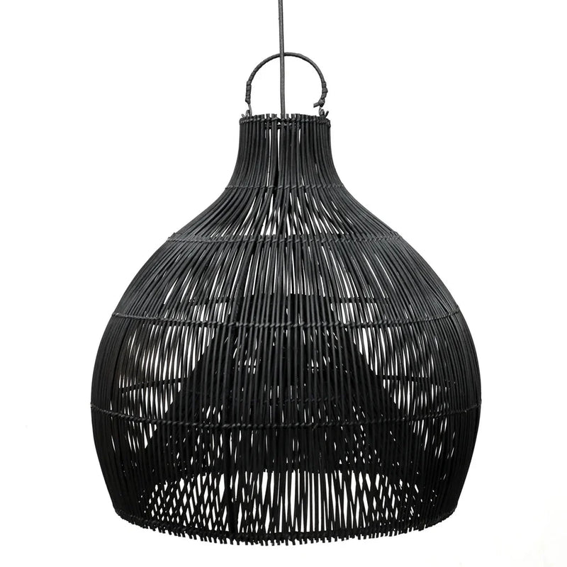 Ovale Hängeleuchte aus Rattan in Schwarz mit Durchbruchmuster – Ø55 cm