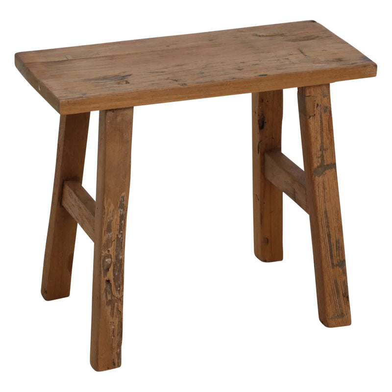 Kleine Sitzbank aus recyceltem Teakholz, patiniert in Honigbraun – 35x30 cm