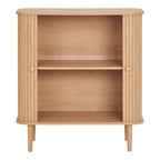 Buffet bas en bois naturel strié 2 portes coulissantes 80x40 cm