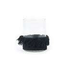 Photophore en velours noir – Franges décoratives – H13cm