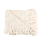 Plaid en coton gaufré crème avec franges décoratives, 170x130 cm