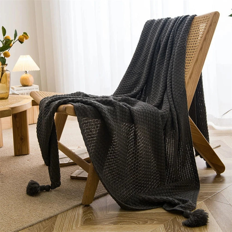 Plaid aus Waffelstrick in Schwarz