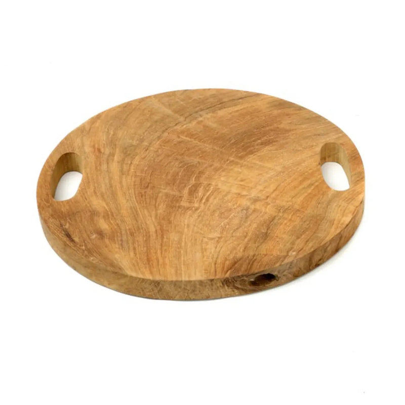 Rundes Tablett aus Teakwurzel Natur mit Griffen – Ø40 cm