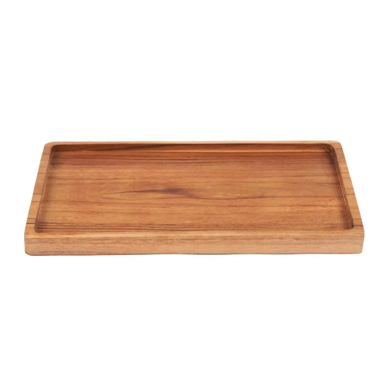 Plateau en teck naturel rectangulaire finition lisse et rebord creusé