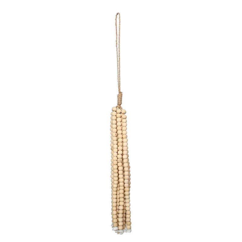 Pompon suspendu en perles de bois naturel fait main