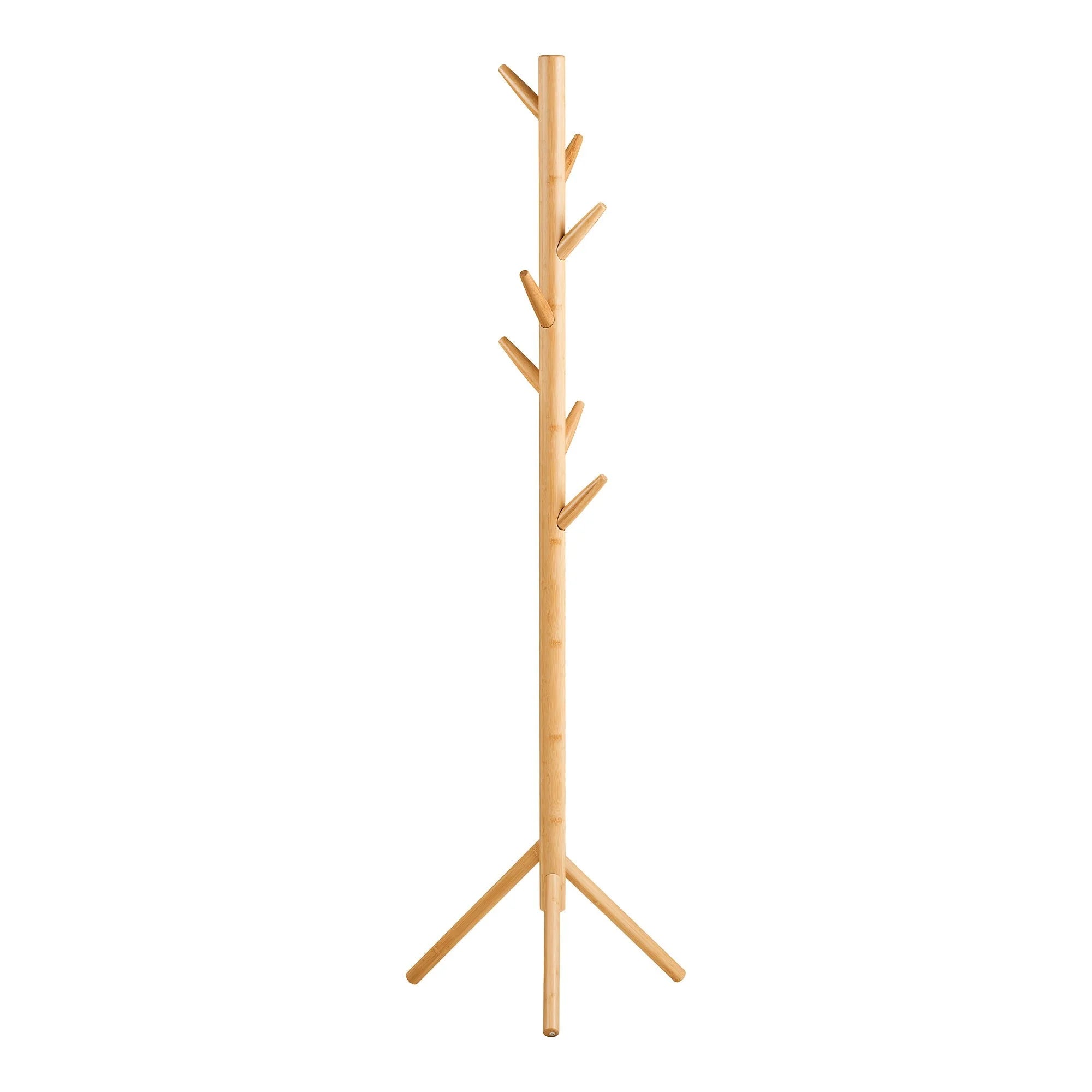 Porte-manteau en bambou clair forme arbre avec multiples crochets, H163 cm