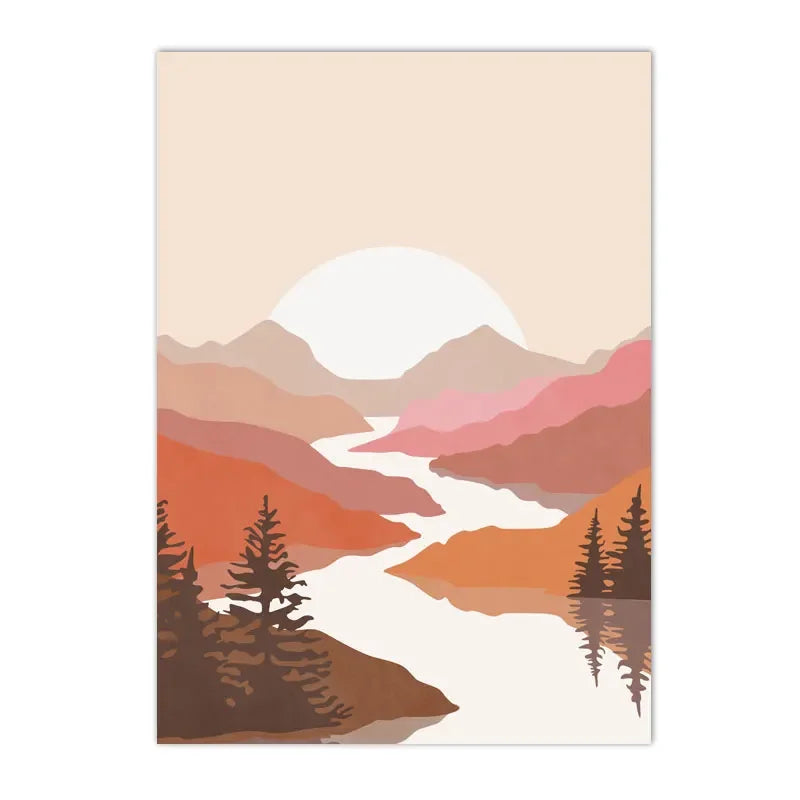 Poster Sonnenuntergang über Fluss und Wald