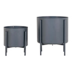 Pots de fleurs gris en acier mat, lot de 2, diamètre 21 cm