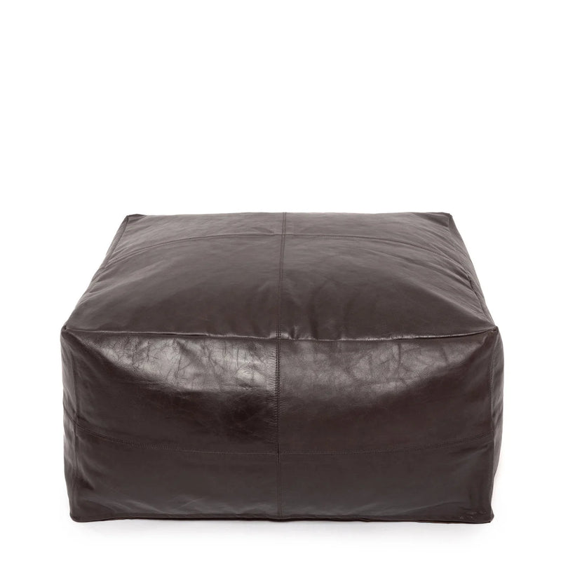 Quadratischer Pouf aus Leder in Schokobraun – 60x60 cm