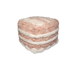 Pouf carré tissé rose et crème à franges en laine, 50x50 cm, textured knit
