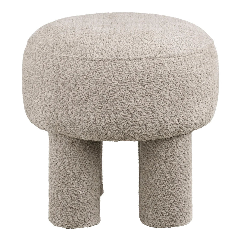 Zylindrischer Pouf aus Bouclé-Stoff in Beige mit runden Füßen – Ø43 cm