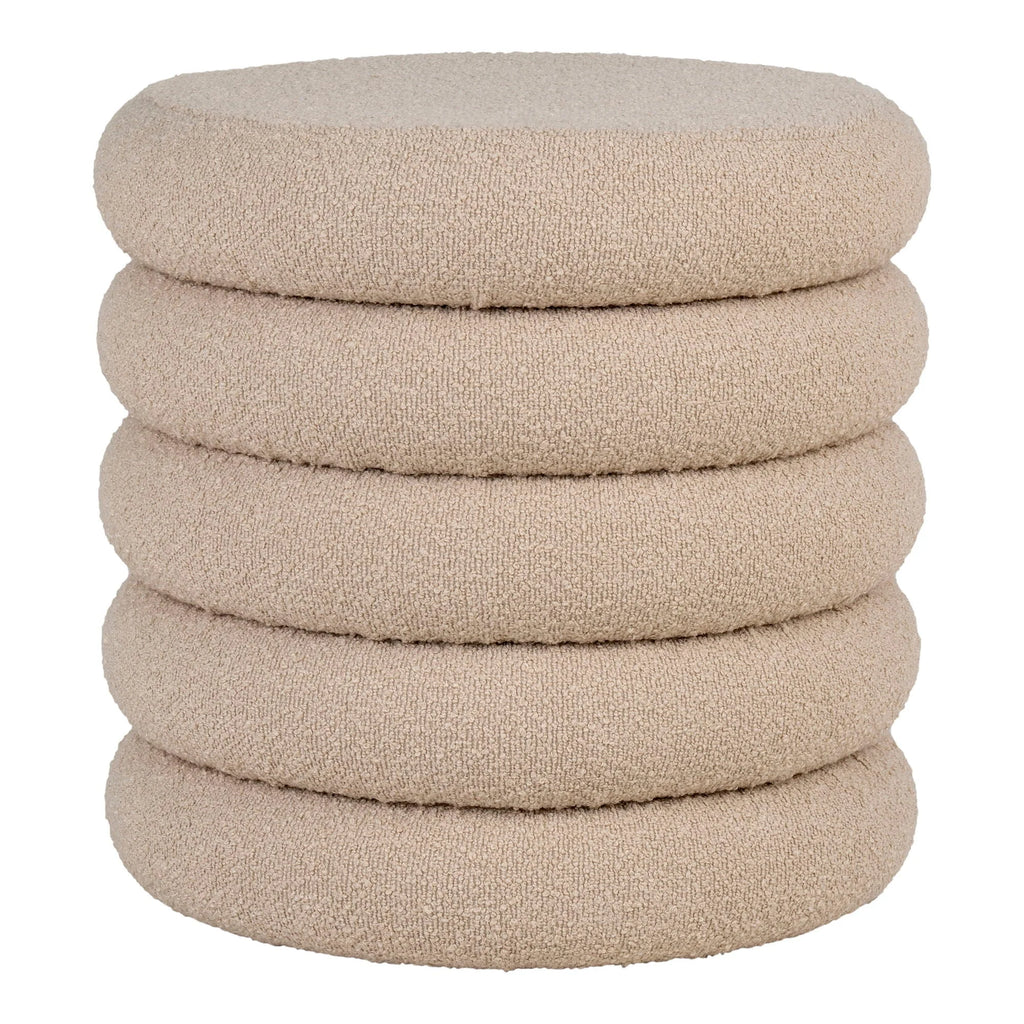 Pouf rond bouclé beige avec rangement, Ø44 cm, tissu texturé